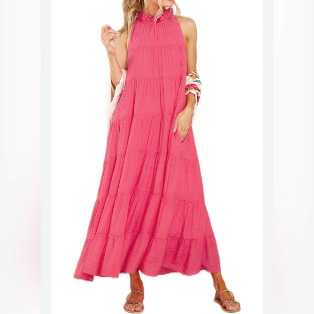 entro Pink Tiered Maxi Dress